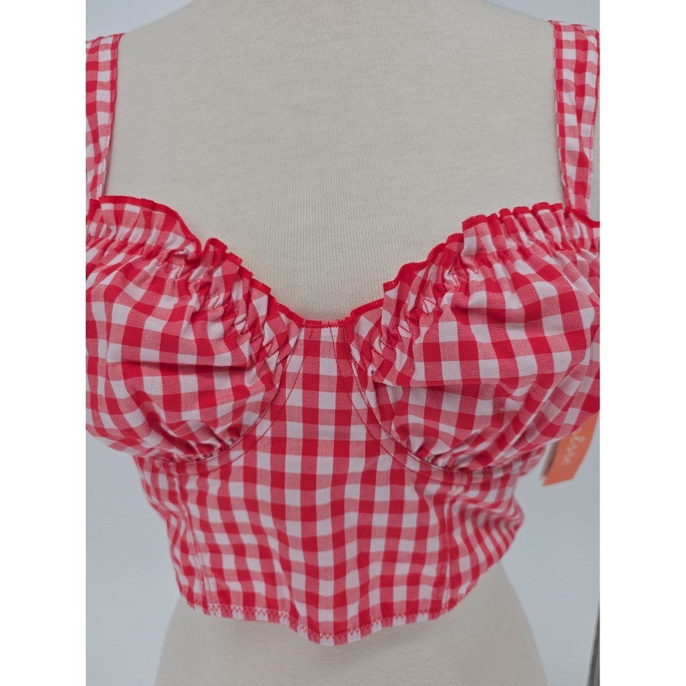 NWT Colsie Women's Red White Gingham Ruffle Bra Top Bustier Corset Daisy Duke S